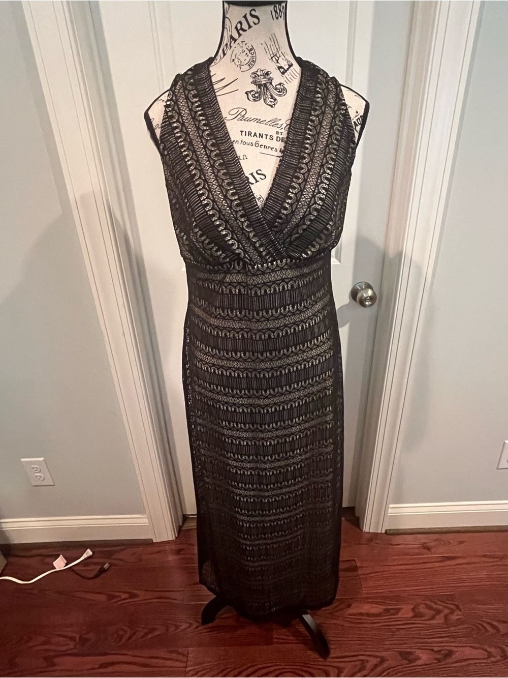 Tiana B. Black Lace Maxi Dress with V-Neckline